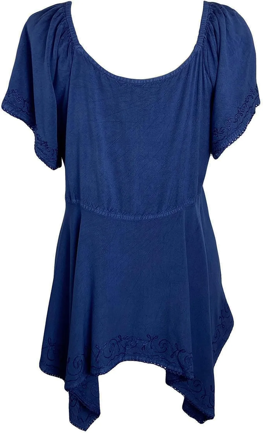Agan Traders 2025 Summer Asymmetrical Handkerchief Diamond Neck Embroidered Tops - Empire Waist Cap Sleeve Women's Blouse