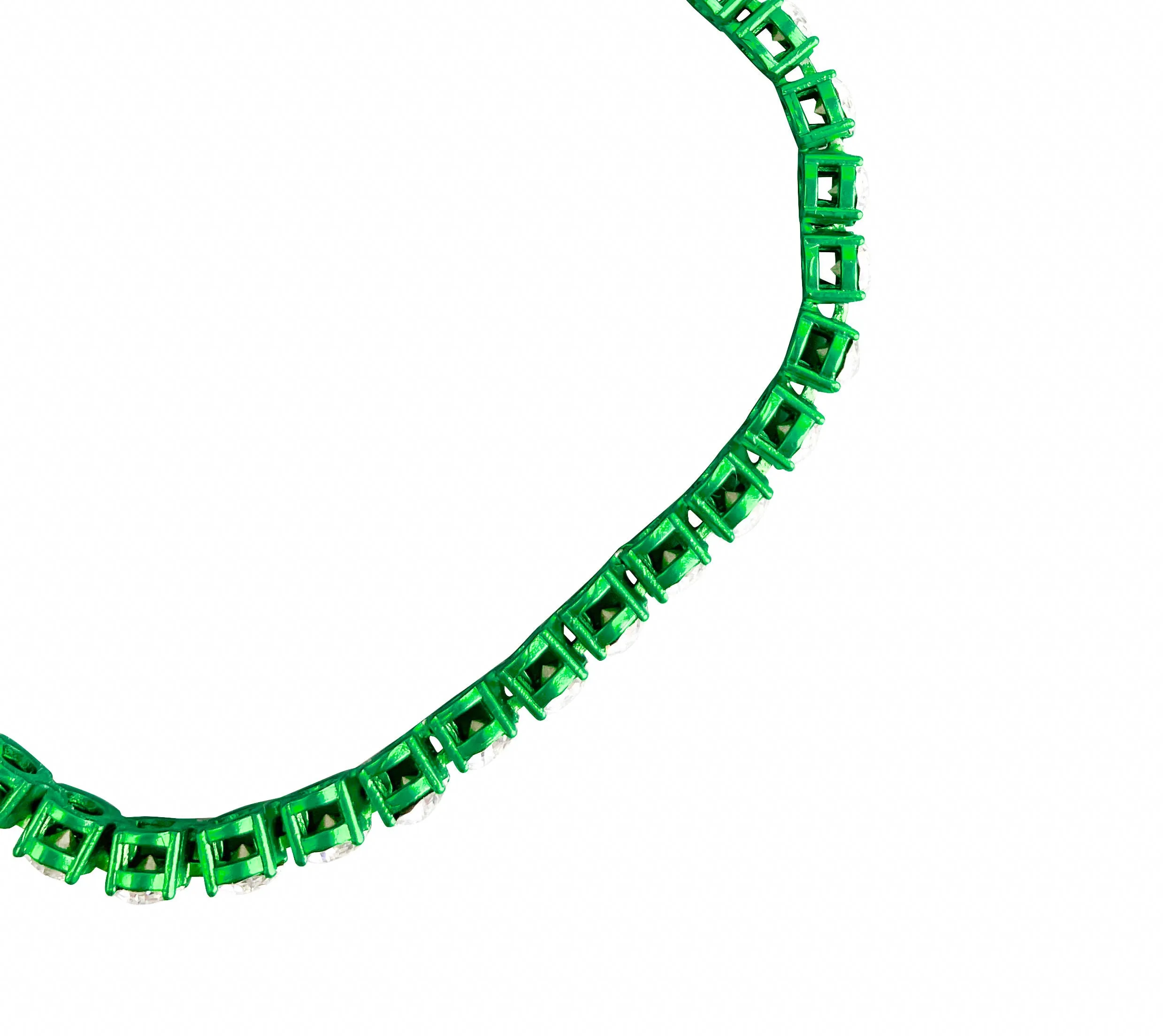Amina Muaddi Tennis Anklet with Crystals and Green Chrome Base