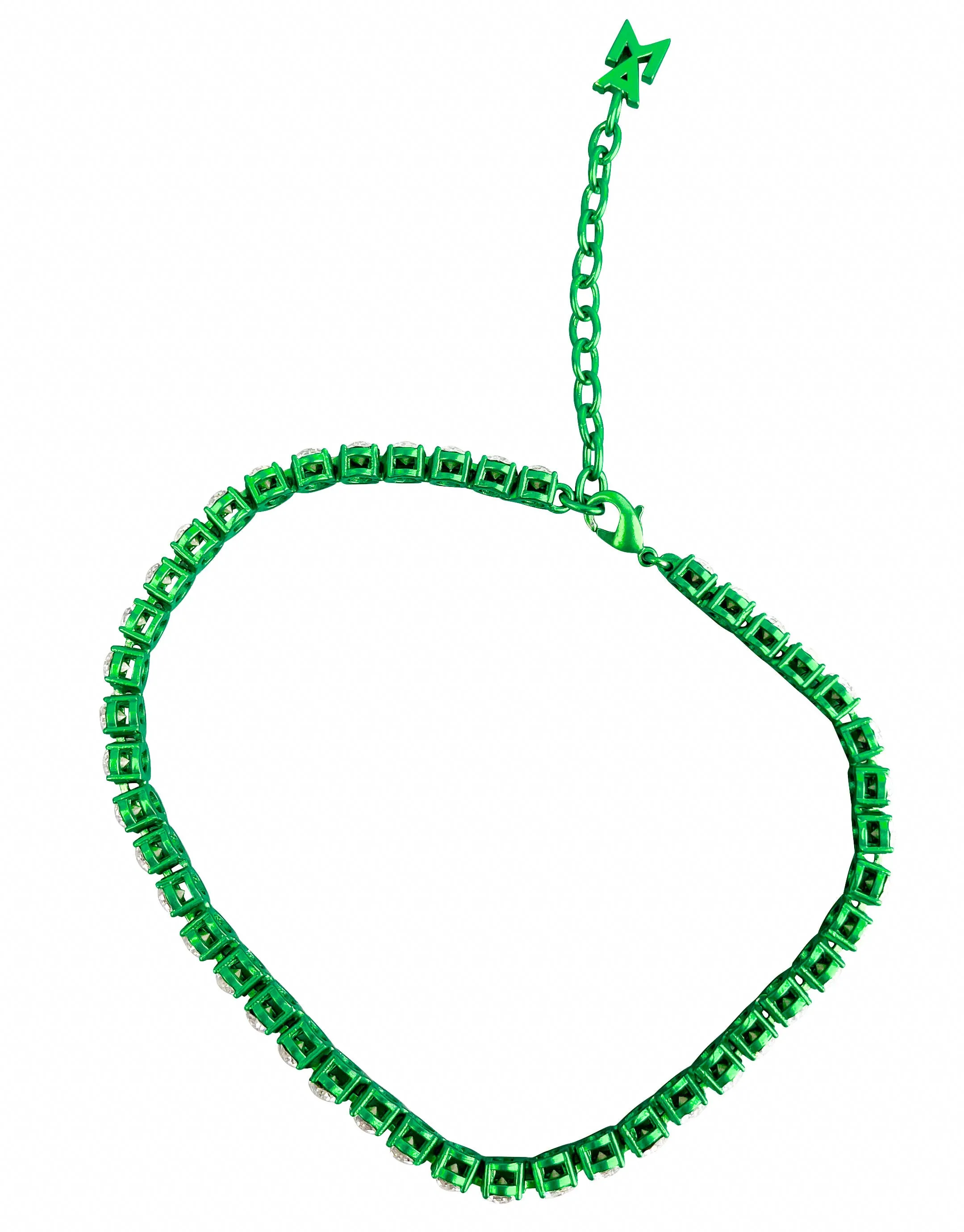 Amina Muaddi Tennis Anklet with Crystals and Green Chrome Base