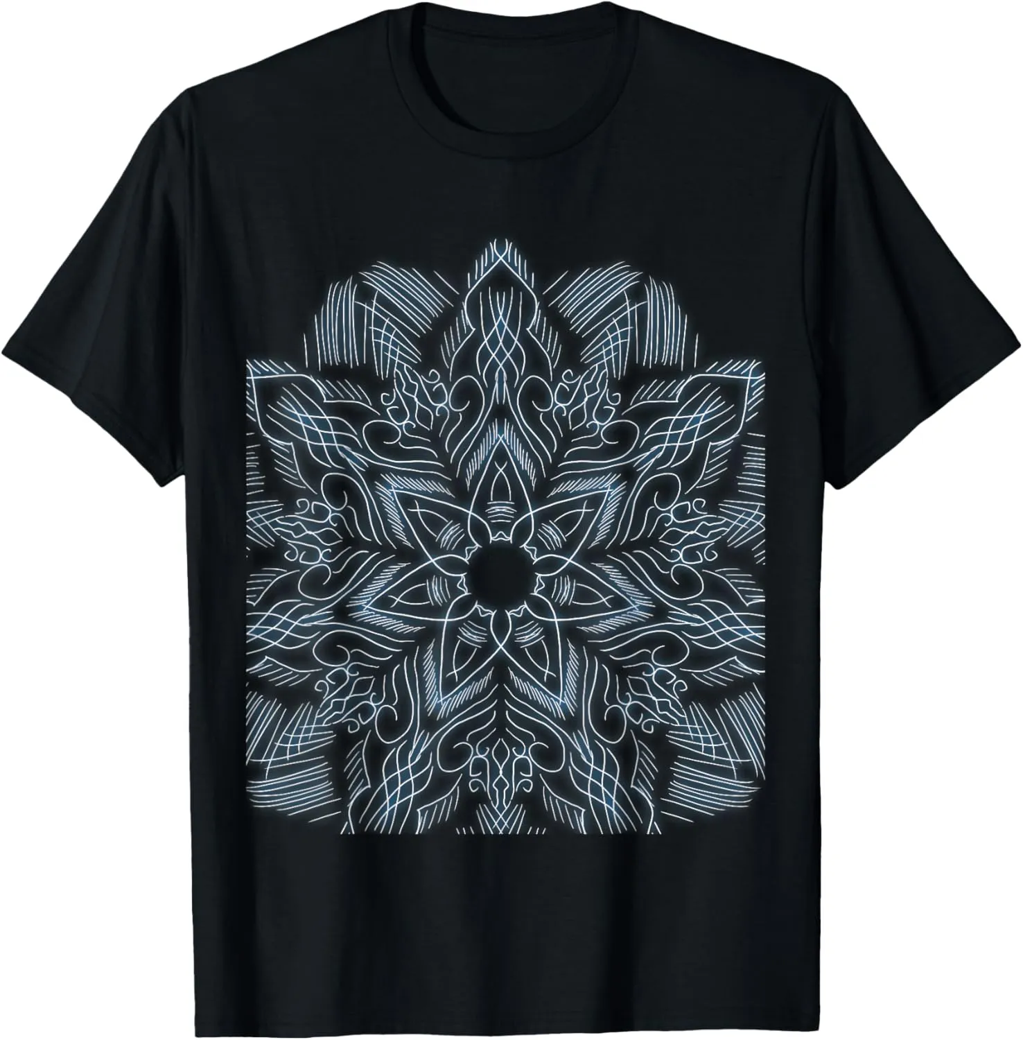 Blue Flower Mandala Retro Geometric Line Pattern Zen Gift T-Shirt