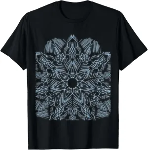 Blue Flower Mandala Retro Geometric Line Pattern Zen Gift T-Shirt