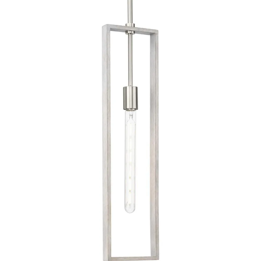 Boundary Collection One-Light Brushed Nickel Grey Washed Oak Modern Pendant