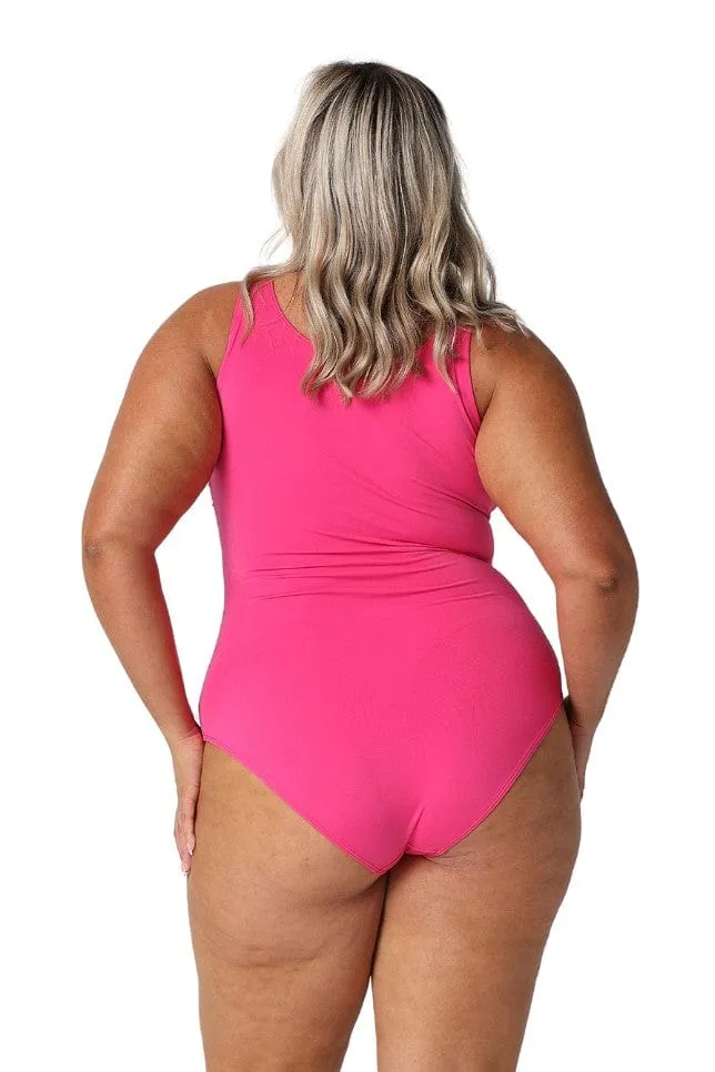 Chlorine Resistant Pink Sleeveless Zip Up One Piece