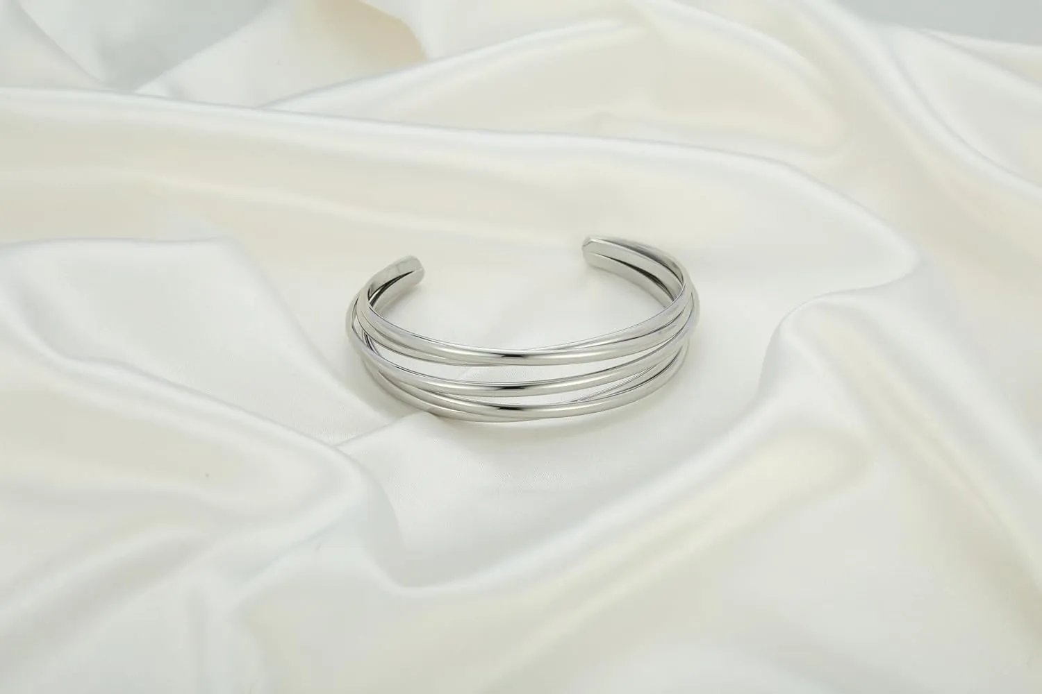 CLASSYZINT Dainty Gold/Silver Muilt-layer Cuff Bangle Bracelets For Women Adjustable Thin Minimalist Open Cuff Bracelet