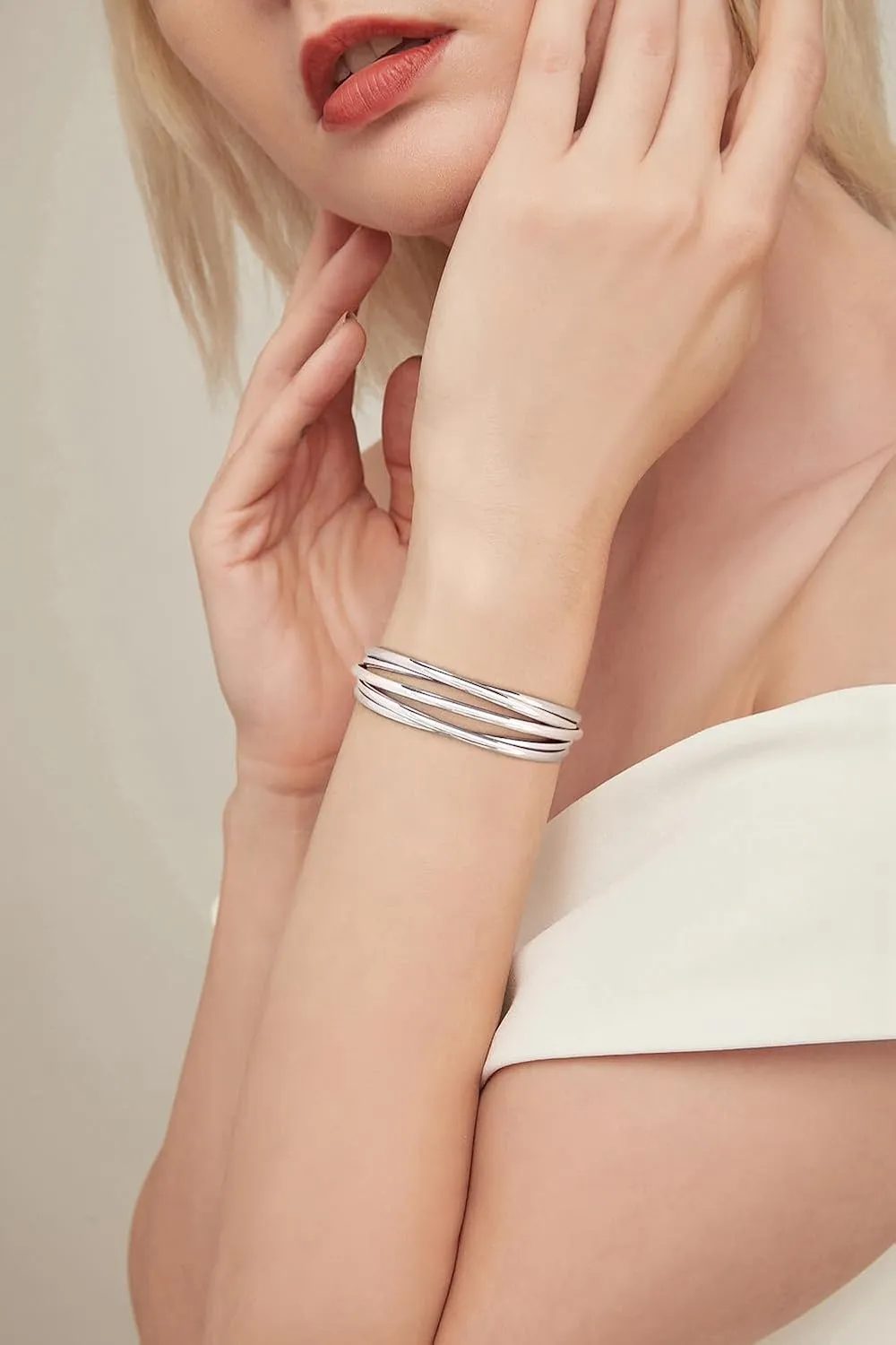 CLASSYZINT Dainty Gold/Silver Muilt-layer Cuff Bangle Bracelets For Women Adjustable Thin Minimalist Open Cuff Bracelet