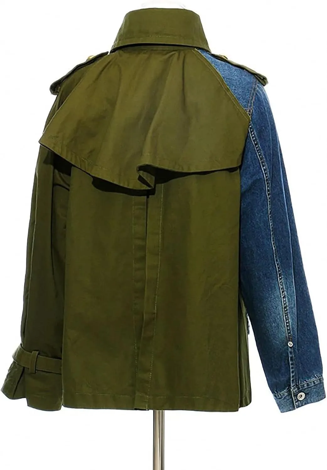 Dawery Army Green Denim Color-Block Jacket Loose Fit Lapel Long Sleeve Women Coat Spring Autumn Colour