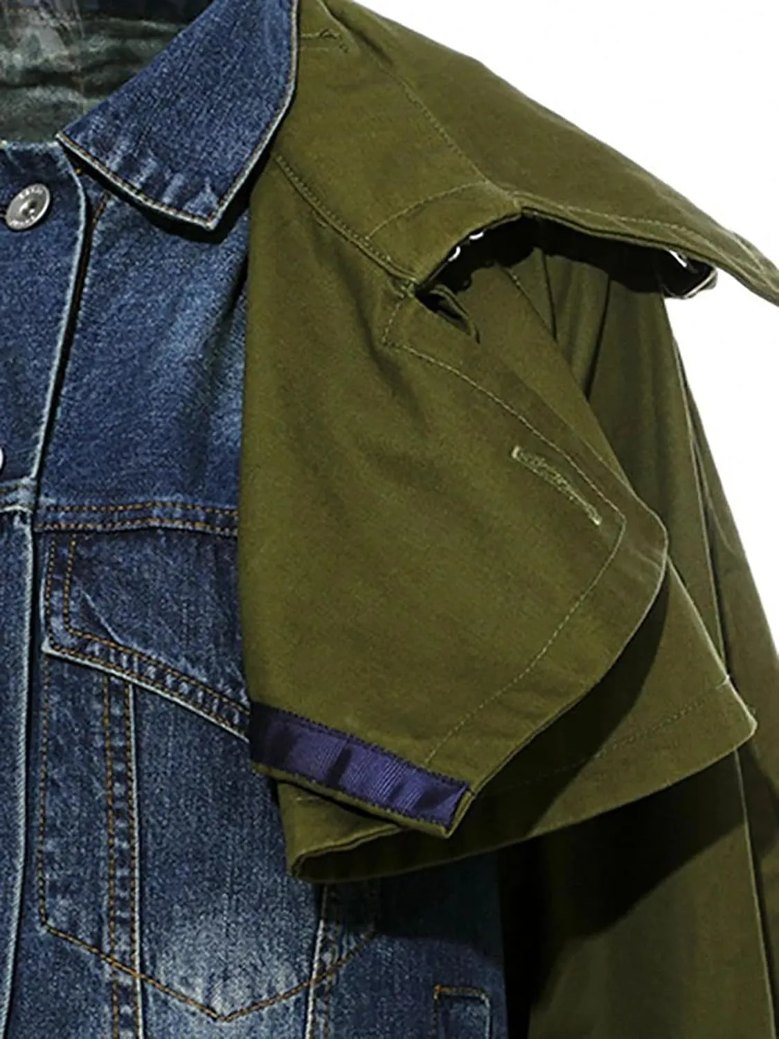 Dawery Army Green Denim Color-Block Jacket Loose Fit Lapel Long Sleeve Women Coat Spring Autumn Colour
