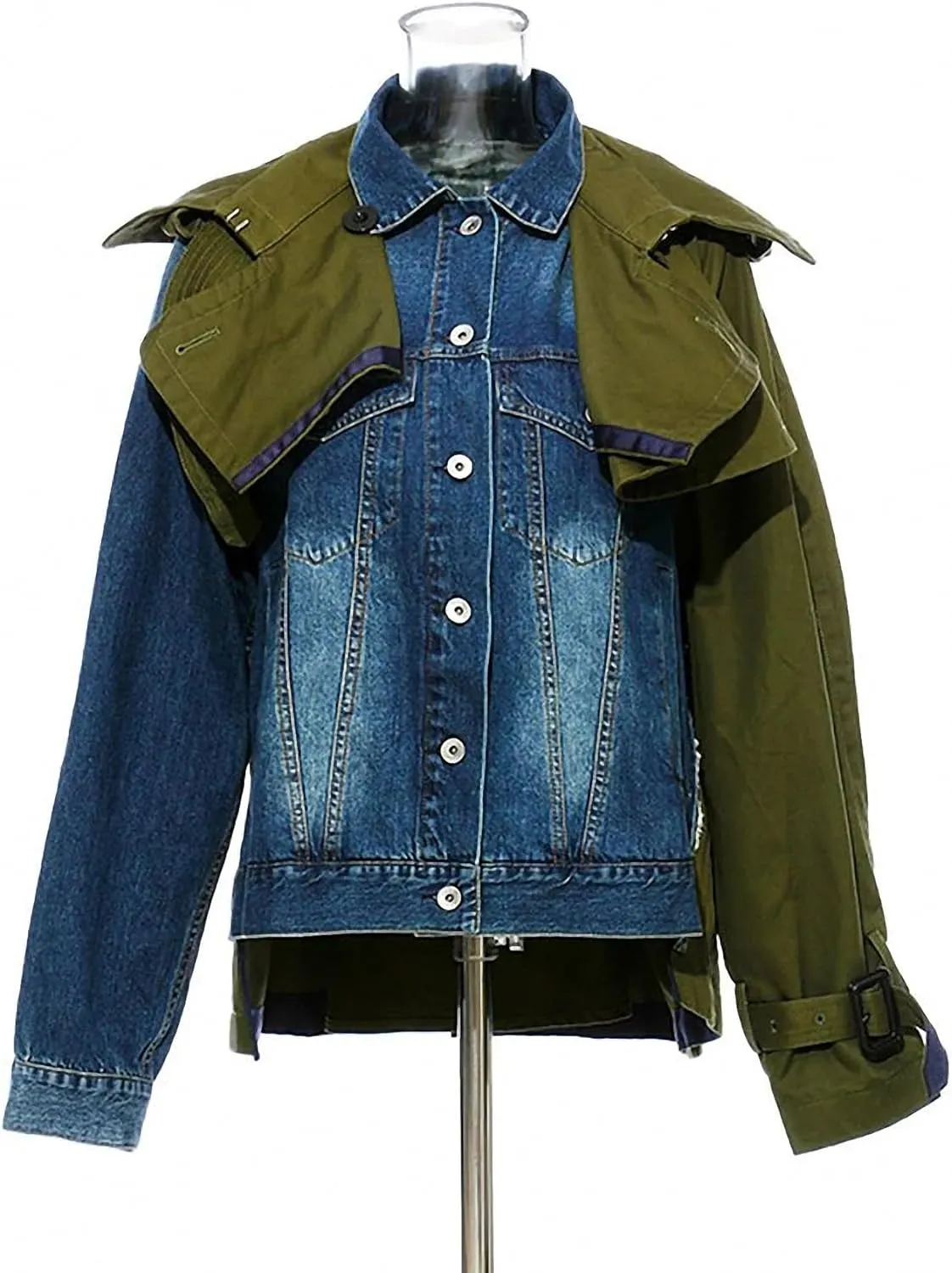 Dawery Army Green Denim Color-Block Jacket Loose Fit Lapel Long Sleeve Women Coat Spring Autumn Colour