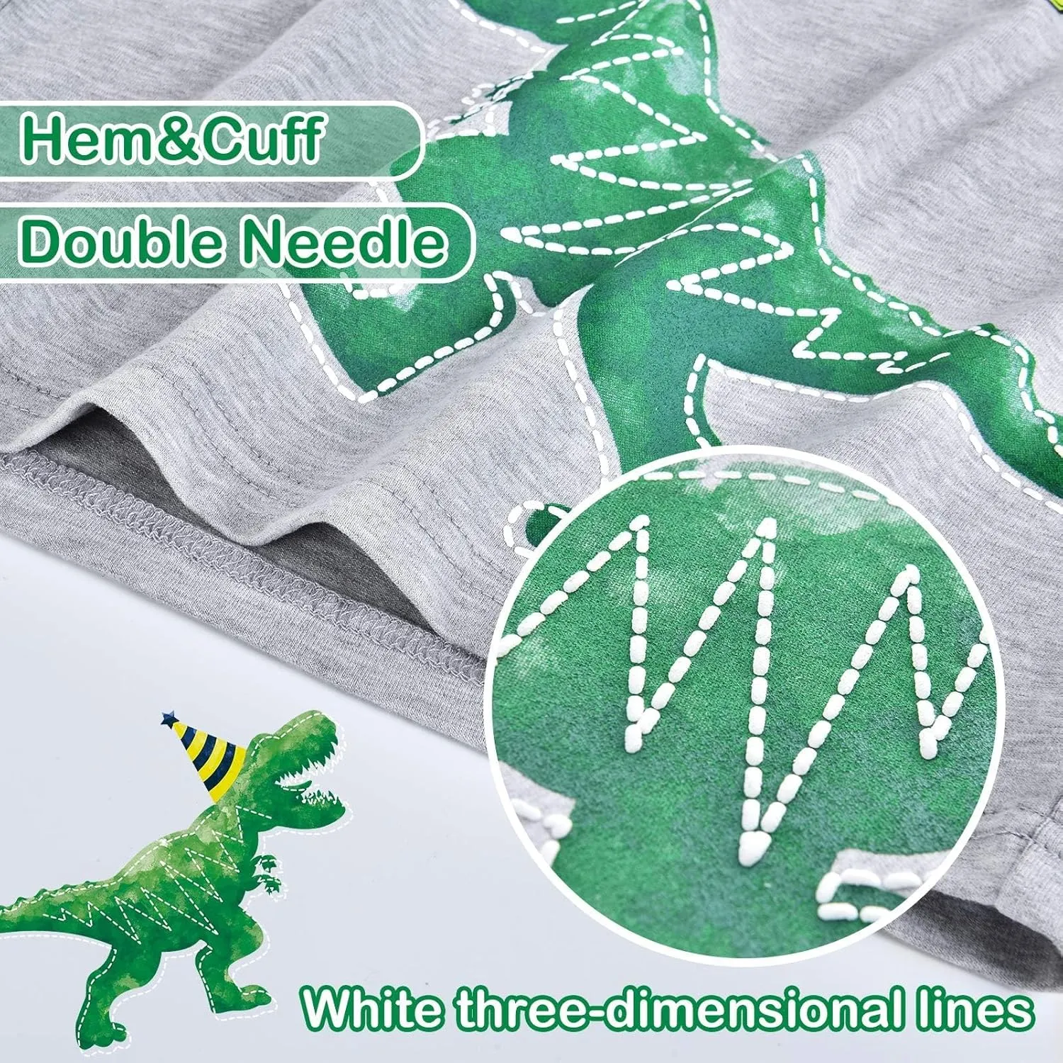 Dinosaur Birthday Boy T-Shirt - B-Day Dino Party T-Rex Top - Cotton Toddler Tee - Gray Short Sleeve Outfit