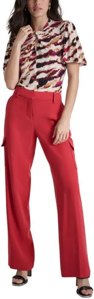 DKNY Women's Solid Straight-Leg Side-Pocket Mid-Rise Pants (Sangria, 16)