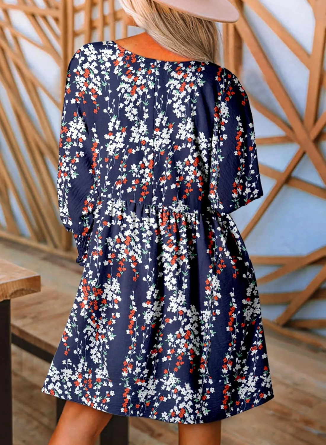 Dokotoo Womens Spring Summer Dress 2025 Long Sleeve Floral Boho Dresses Flowy Babydoll Shift Mini Dress