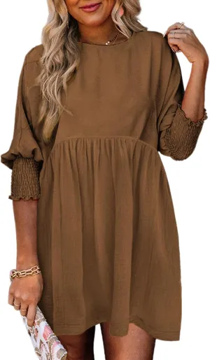 Dokotoo Womens Summer Spring Dresses Casual Tunic Dress Short Sleeve Crew Neck Flowy Swing Mini Dress