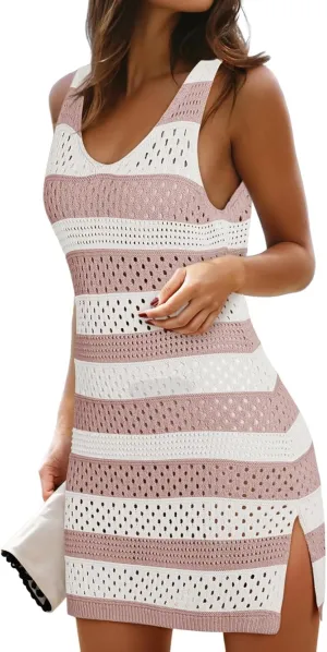 Dokotoo Womens Swimwear Cover Ups 2025 Summer Crochet Hollow Out Knit Bathing Suit Beach Dresses