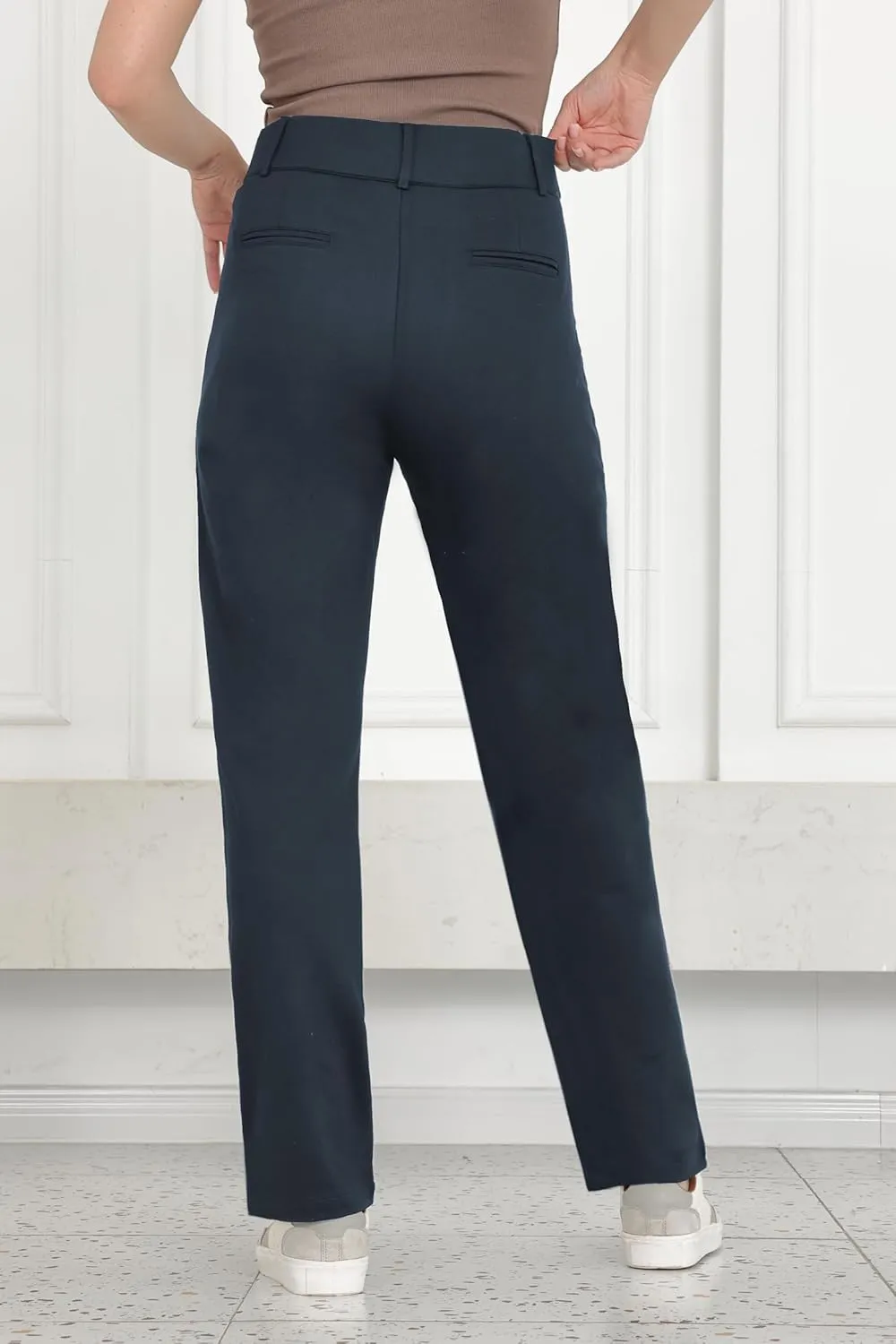 Dress Pants for Women Work Straight Pants with Pockets High Waisted Casual Business Slacks 29" Inseam Pull On Trousers