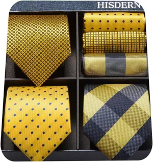 HISDERN Mens Ties and Pocket Square Set Business Elegant Ties for Men Classic Lot 3 Pcs Wedding Party Neckties & Handkerchief