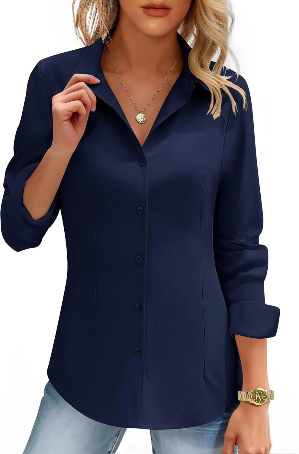 HOTOUCH Women's Button Down Shirts Long Sleeve Button-up Dress Shirt Fitted Business Collared Work Office Suit Blouses