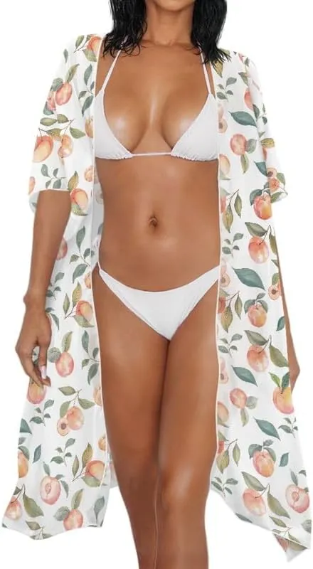 Irisjudy Women Swimsuit Cover up Open Front Beach Kimono Lightweight, Abstract Color Long Summer Swimwear Cover Ups