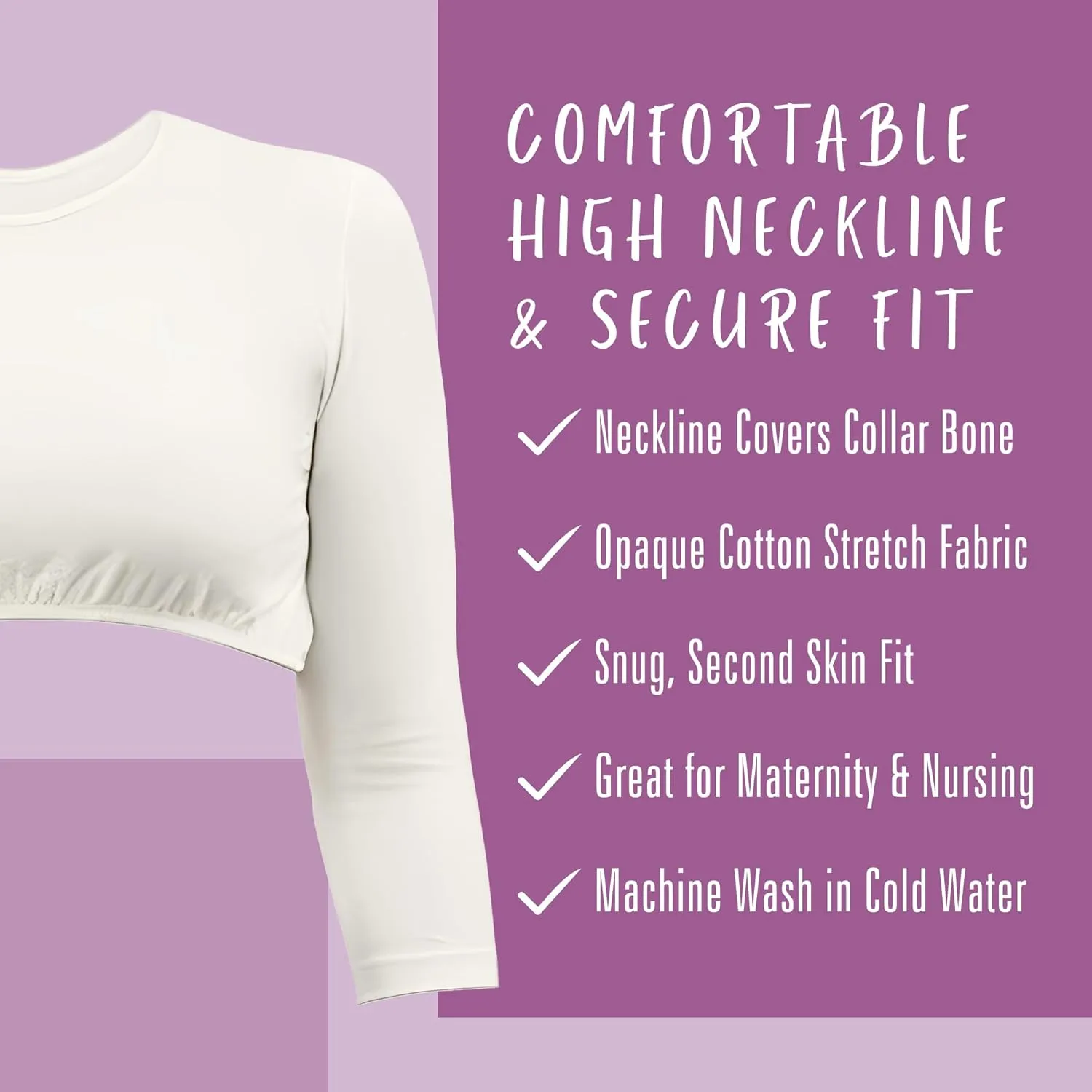 Kosher Casual Women's Modest High Neck Cropped Layering Shell - Cotton Spandex 3-4 Sleeve Base Pullover Top
