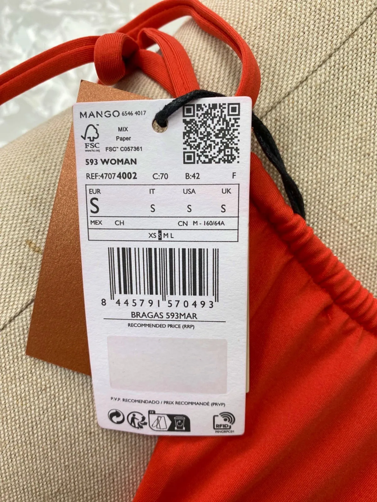 Mango Red Brazilian Swimwear Bottoms S