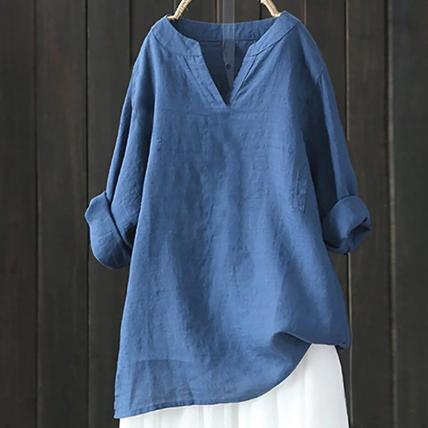Oversized Crew Neck Linen Tops for Women Sleeve Collar Long Casual Women Shirt Women's Blouse Women's Swimwear Cover