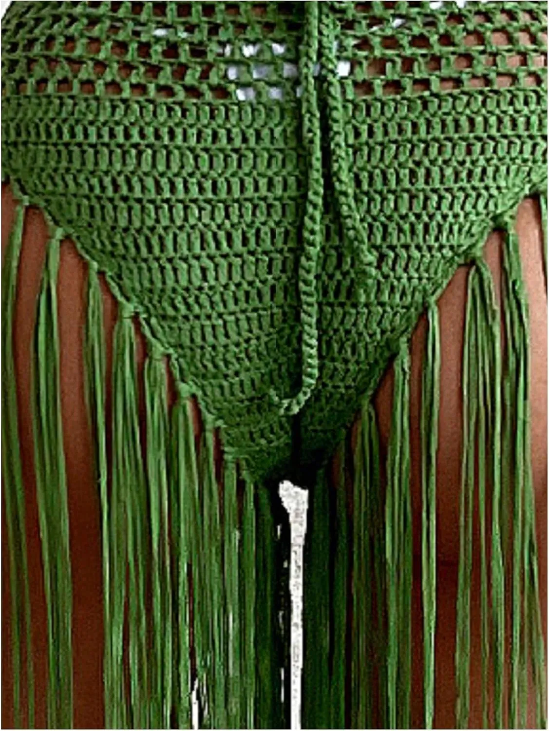 OYOANGLE Women's 2 Piece Beach Cover Up Sets Crochet Fringe Trim Swimsuits Coverups Summer Swimwear