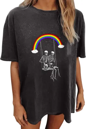 Summer Y2k Tops for Womens, Casual Vintage Short Sleeve T-Shirt, Girls Oversize Loose Round Neck Elastic Tee