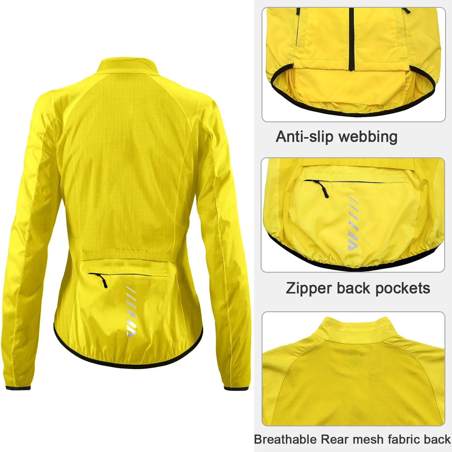 Women Cycling Jacket,Windbreaker Breathable Running Jackets Lightweight Packable Hiking Jersey With 3 Zipper Pockets
