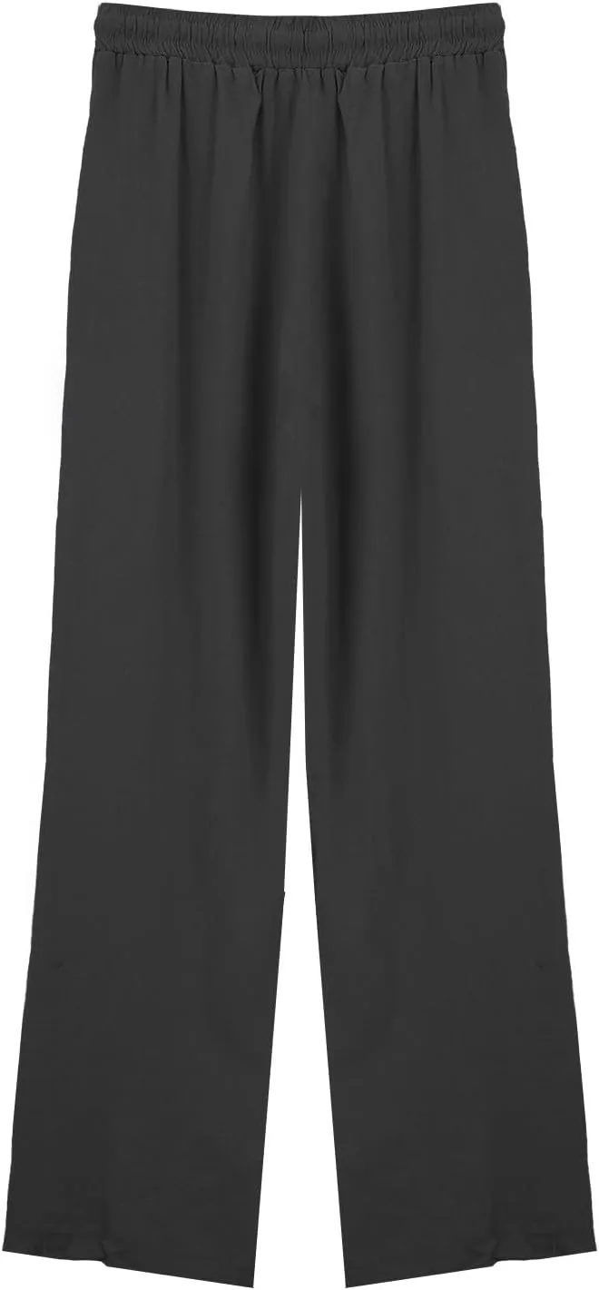Women Linen Pants 2025 Summer Wide Leg Drawstring High Waisted Palazzo Pants Prints Flowy Beach Trousers with Pockets