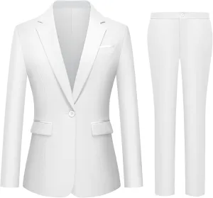 Womens 2 Piece Pants Suit Solid Notch Lapel One Button Slim Fit Blazer Jacket Elastic Waist Pants Tuxedo Set