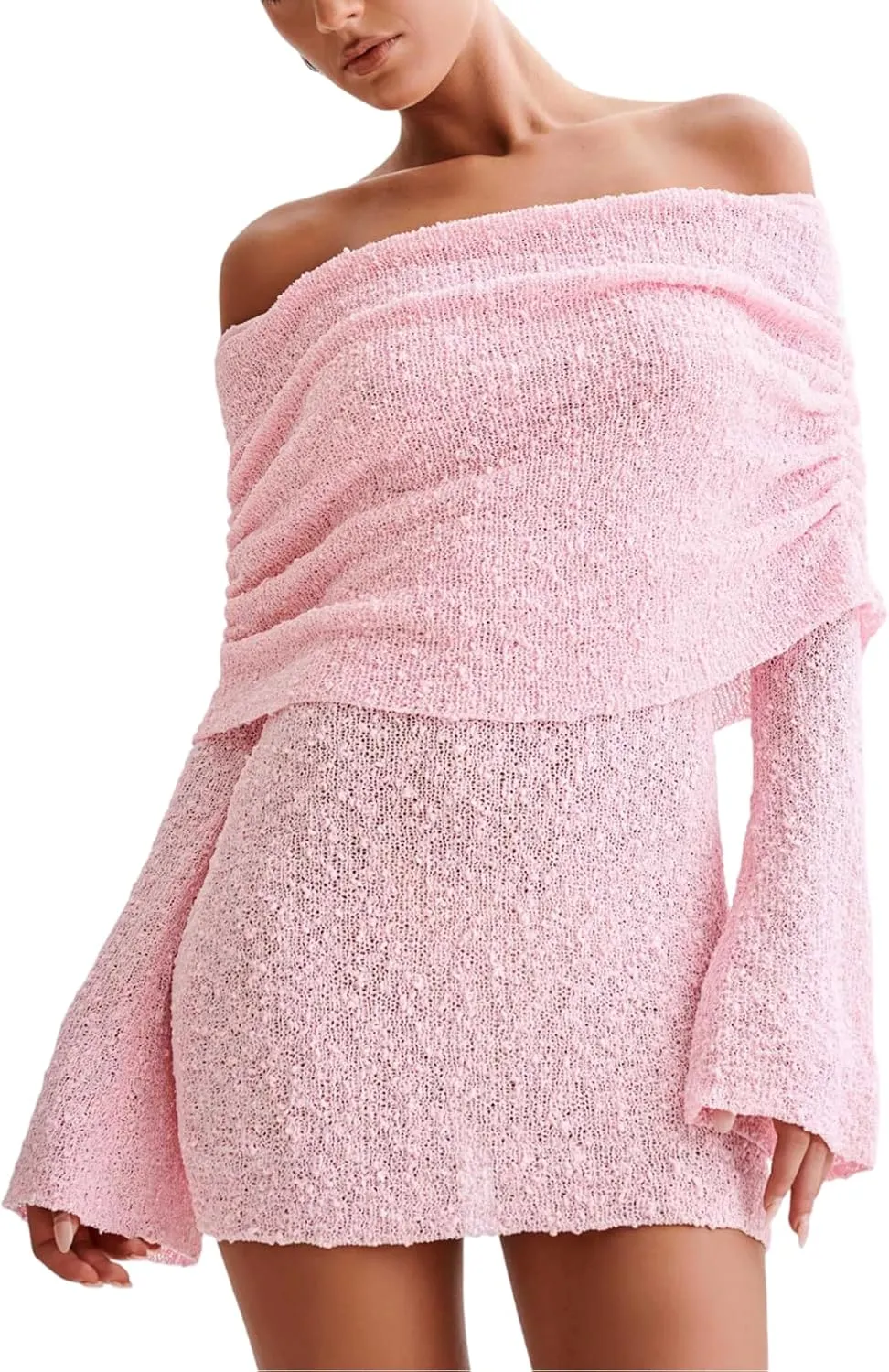 Women's Beach Cover Ups Dress Off Shoulder Bell Sleeve Sexy Summer Vacation Swimwear Bodycon Cover-ups