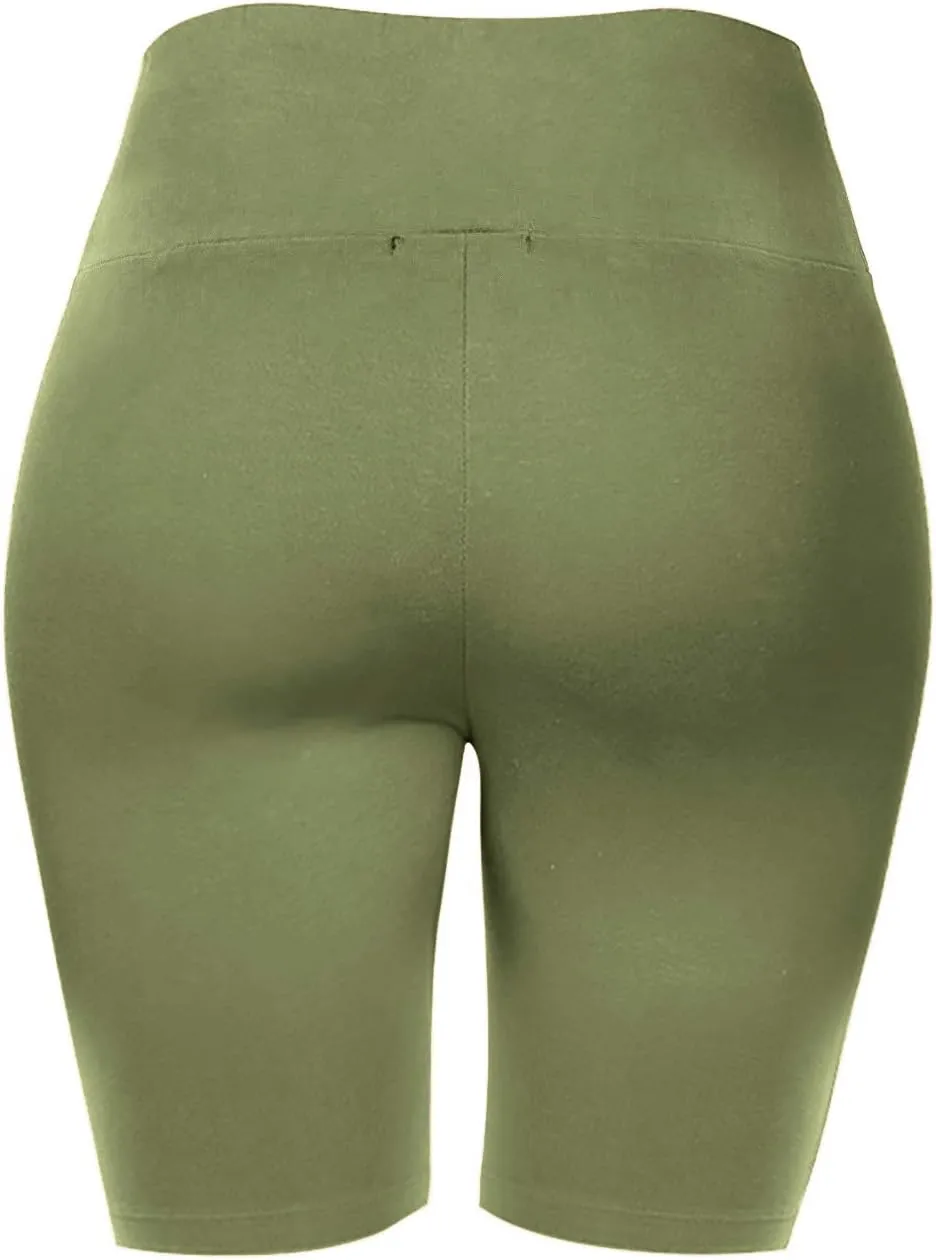 Women's Biker Shorts Buttery Soft High Waist Mid Thigh Cotton Spandex Pants