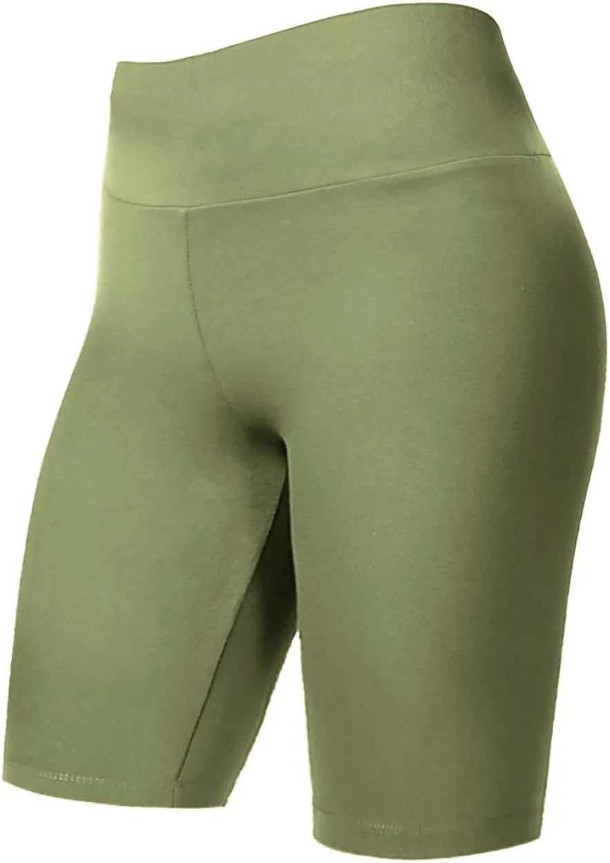 Women's Biker Shorts Buttery Soft High Waist Mid Thigh Cotton Spandex Pants