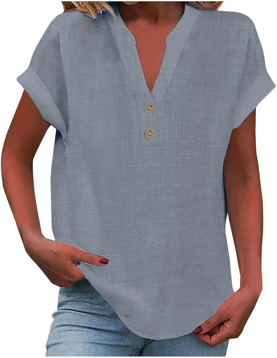 Women's Summer Tank Loose Fit Pleated V Neck Sleeveless Top Curved Hem Flowy Womens Casual Tops