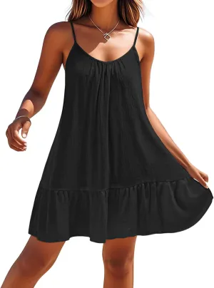 Yonique Women Beach Cover Up Dresses Spaghetti Strap Dresses Summer Coverups Casual Sundresses with Ruffle Hem